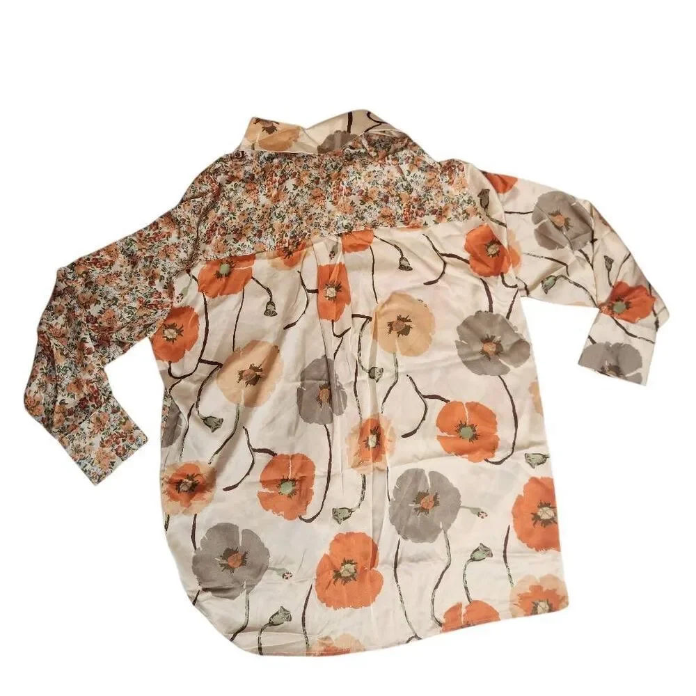 Entro‎ Satin Top Blouse Womens Small Oversized Satin Floral Boho Tunic New